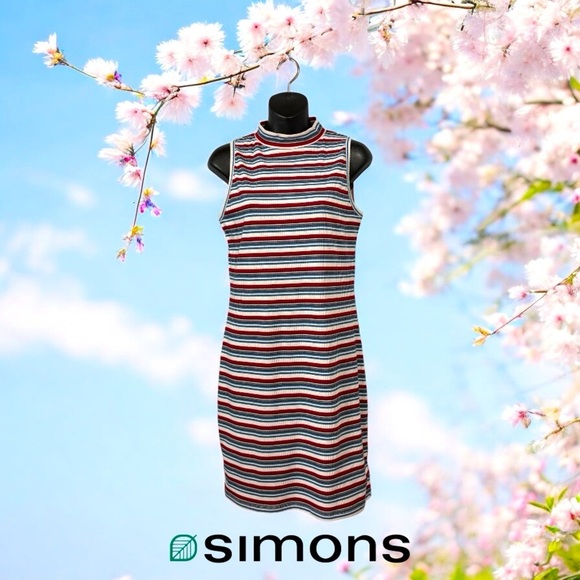 Twik by Simons, Striped Sleeveless Dress - Red, Blue, Black, Large - Picture 1 of 9